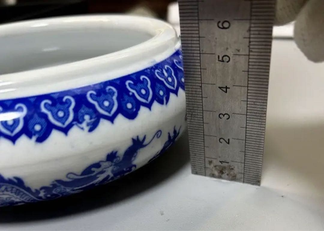 大清乾隆青花龍紋皿　筆洗書道旧家蔵出し、骨董品、縁起物、お守り、古美術