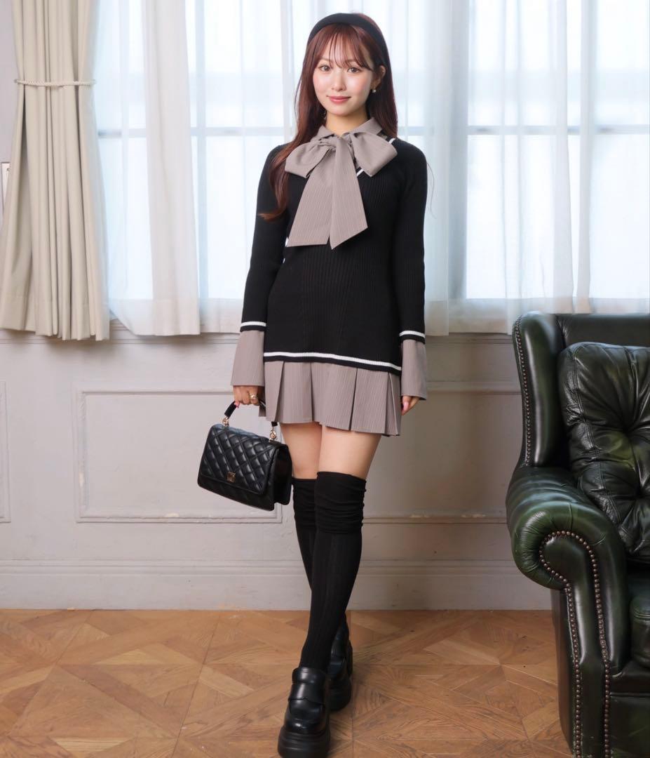 LIPSERVICE シャツドッキングプリーツワンピース リップサービス 黒