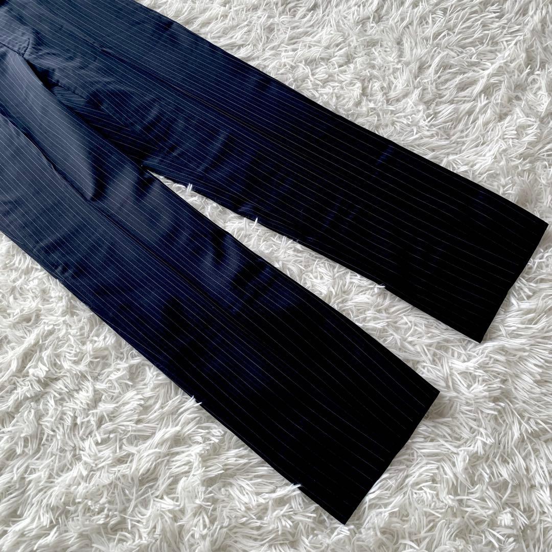 【極美品】バーバリーロンドン 高級 シルク混 ストライプ スーツ L ネイビー