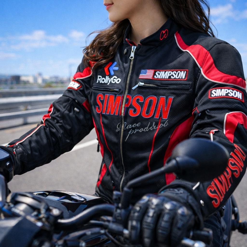 【なかむー】シンプソン メッシュ ライダースジャケット プロテクター 黒