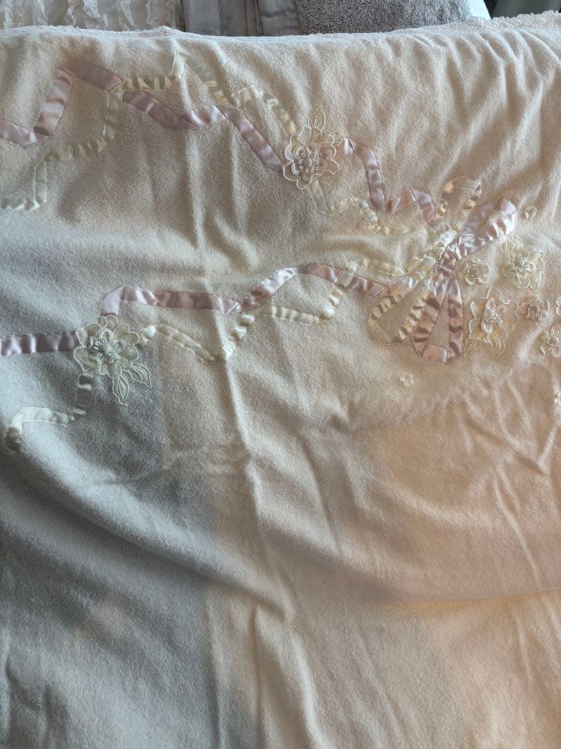 花柄リボンデザインブランケット