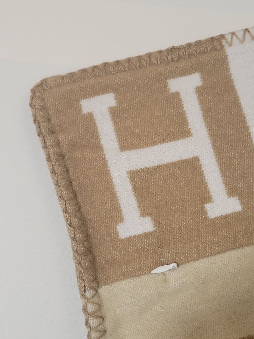 エルメス　クッションカバー　キャメル　45×45　チェック