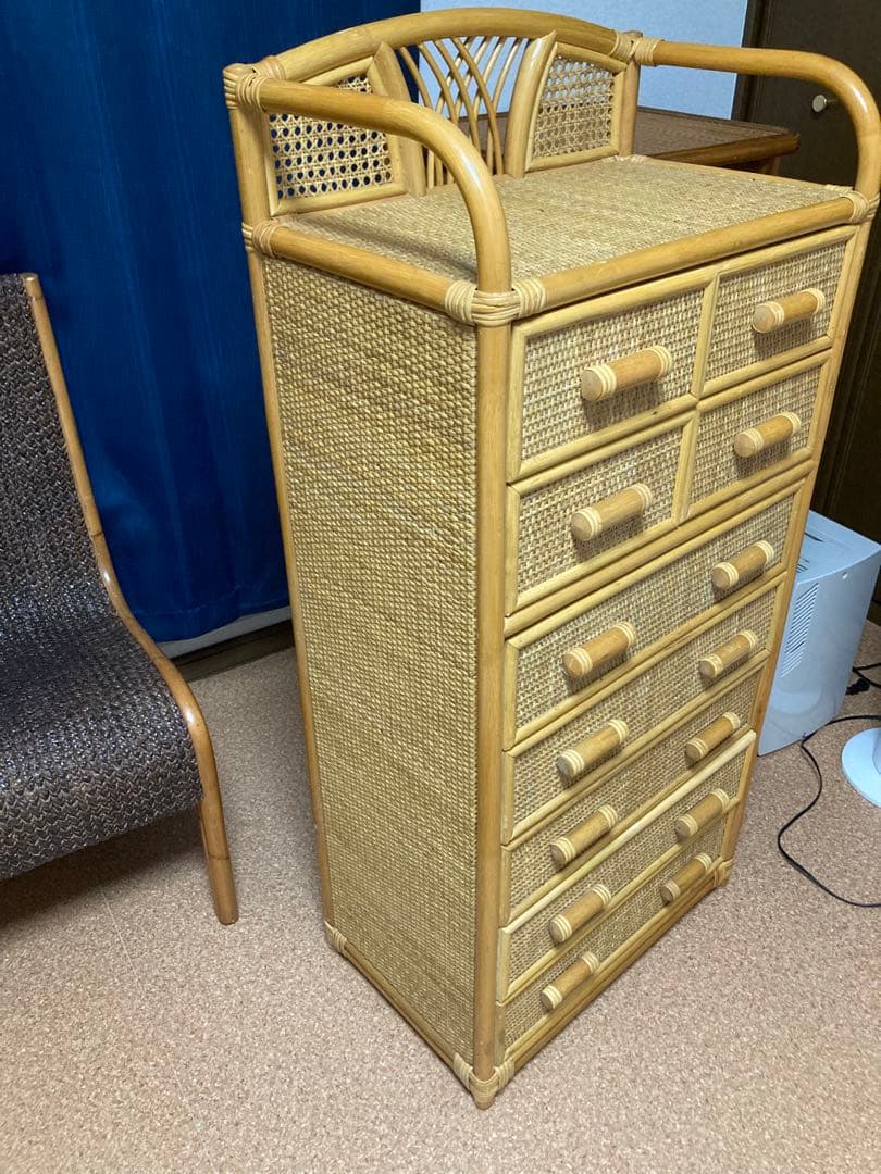 札幌市　天然籐　リビングチェスト　タンス　箪笥　ラタン