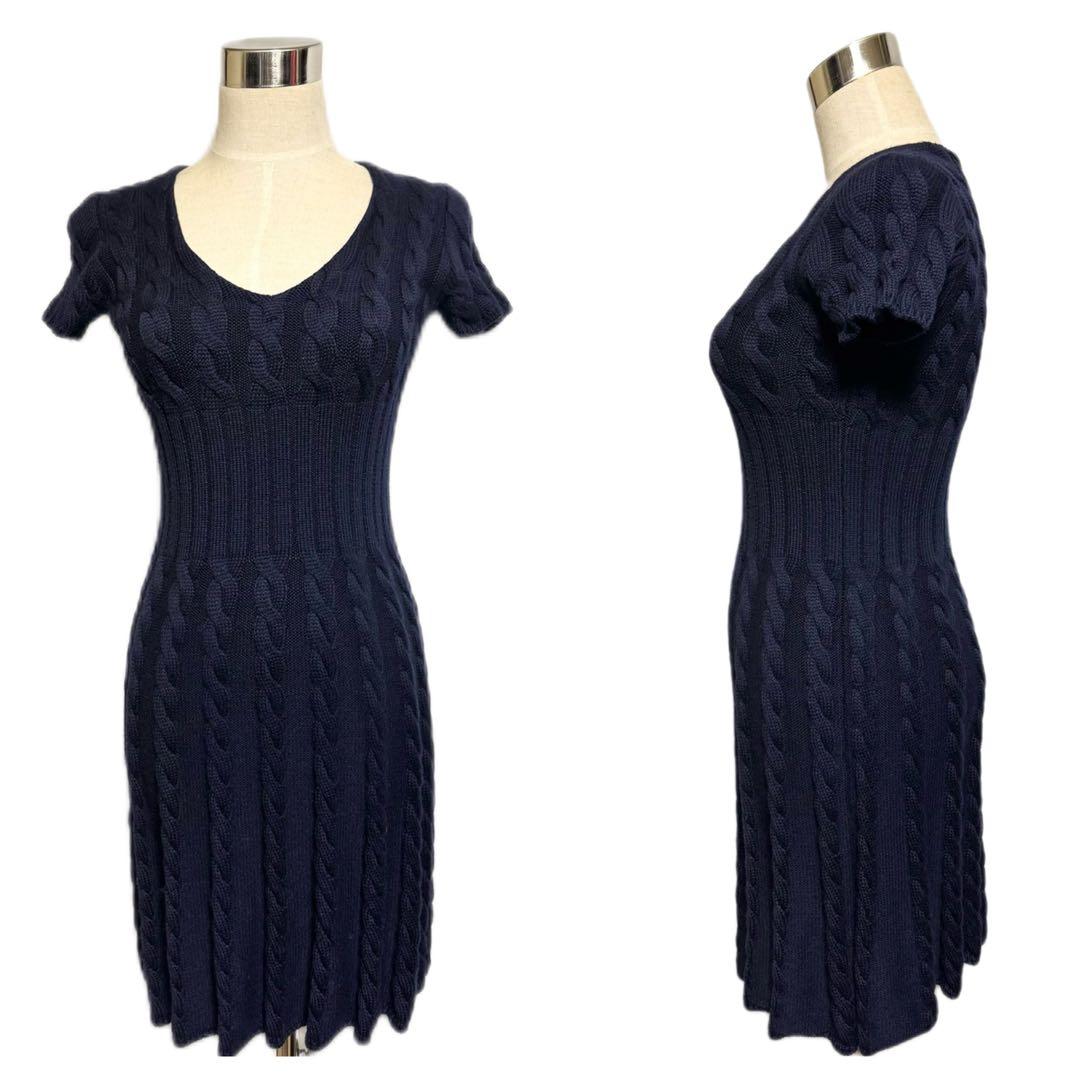 美品 プラダ ケーブルニット ワンピース ドレス 36 PRADA ネイビー