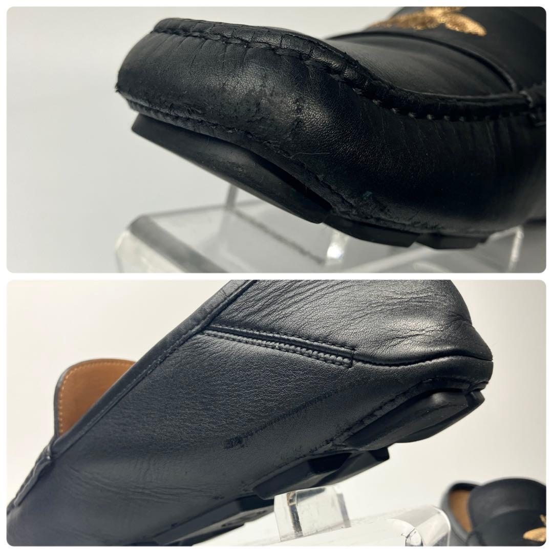 【良品】GUCCI スクエアトゥ　ドライビング　ローファー　蜂　刺繍　25.5黒