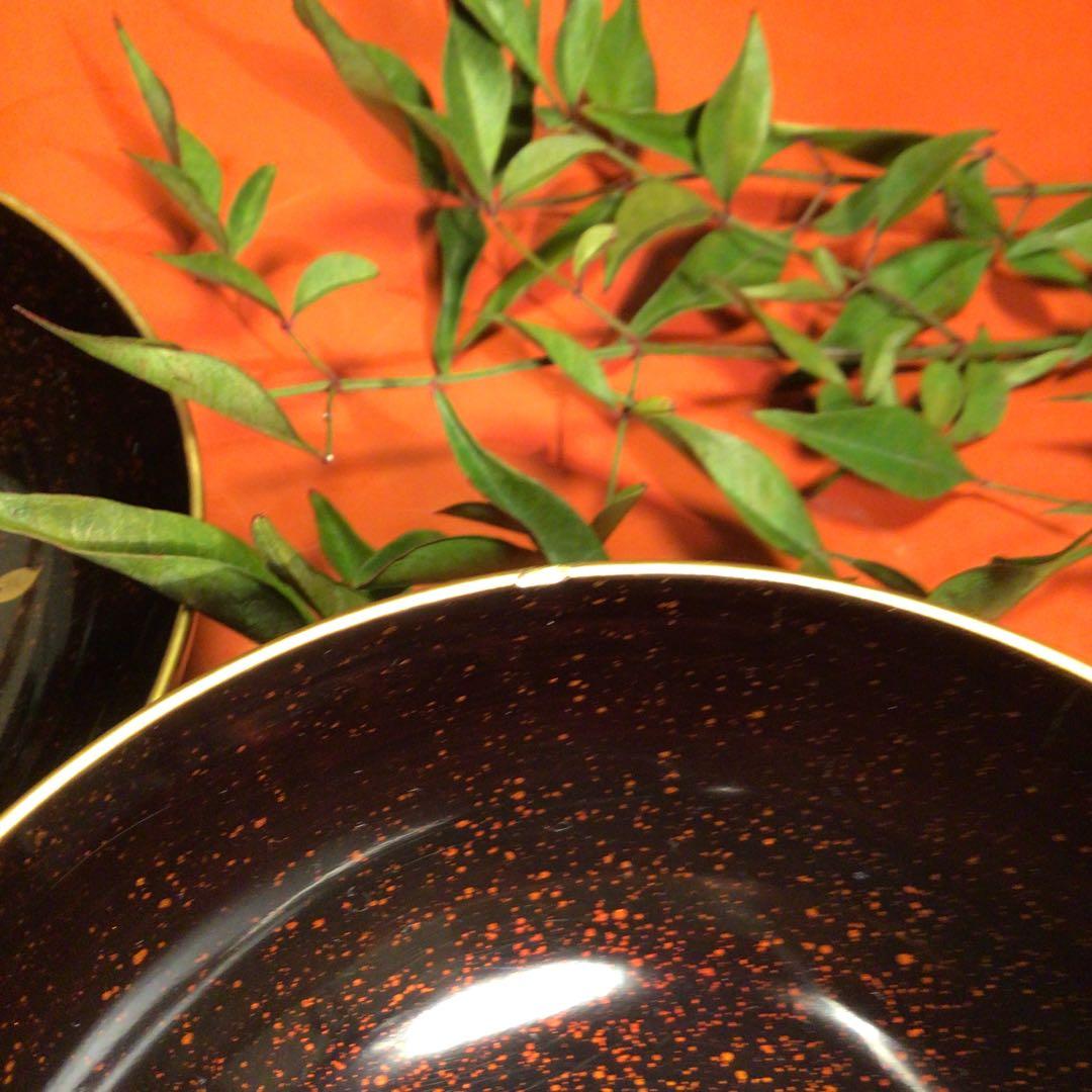 A756木製輪島塗　木地塗　鍔に扇桜蒔絵　金縁　梨地　吸物椀　菓子椀　5客