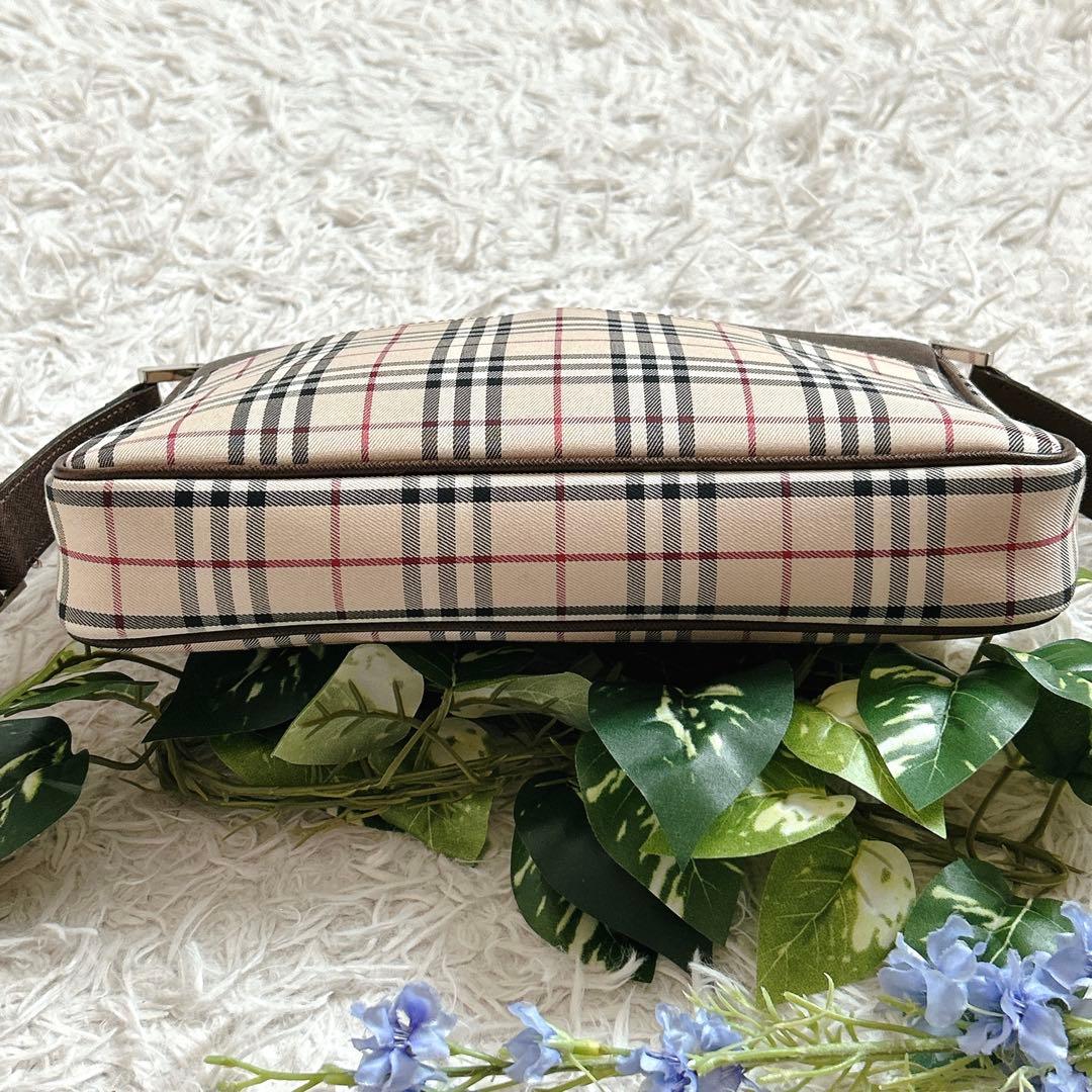 美品⁂バーバリー⁂ショルダーバッグ　キャンバスレザー　ノバチェック　ブラウン