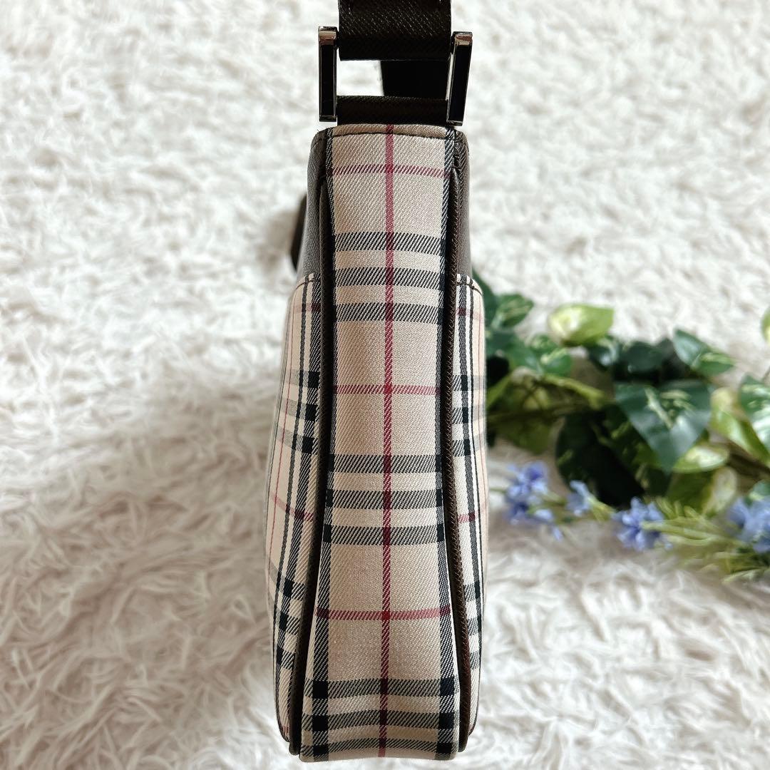 美品⁂バーバリー⁂ショルダーバッグ　キャンバスレザー　ノバチェック　ブラウン
