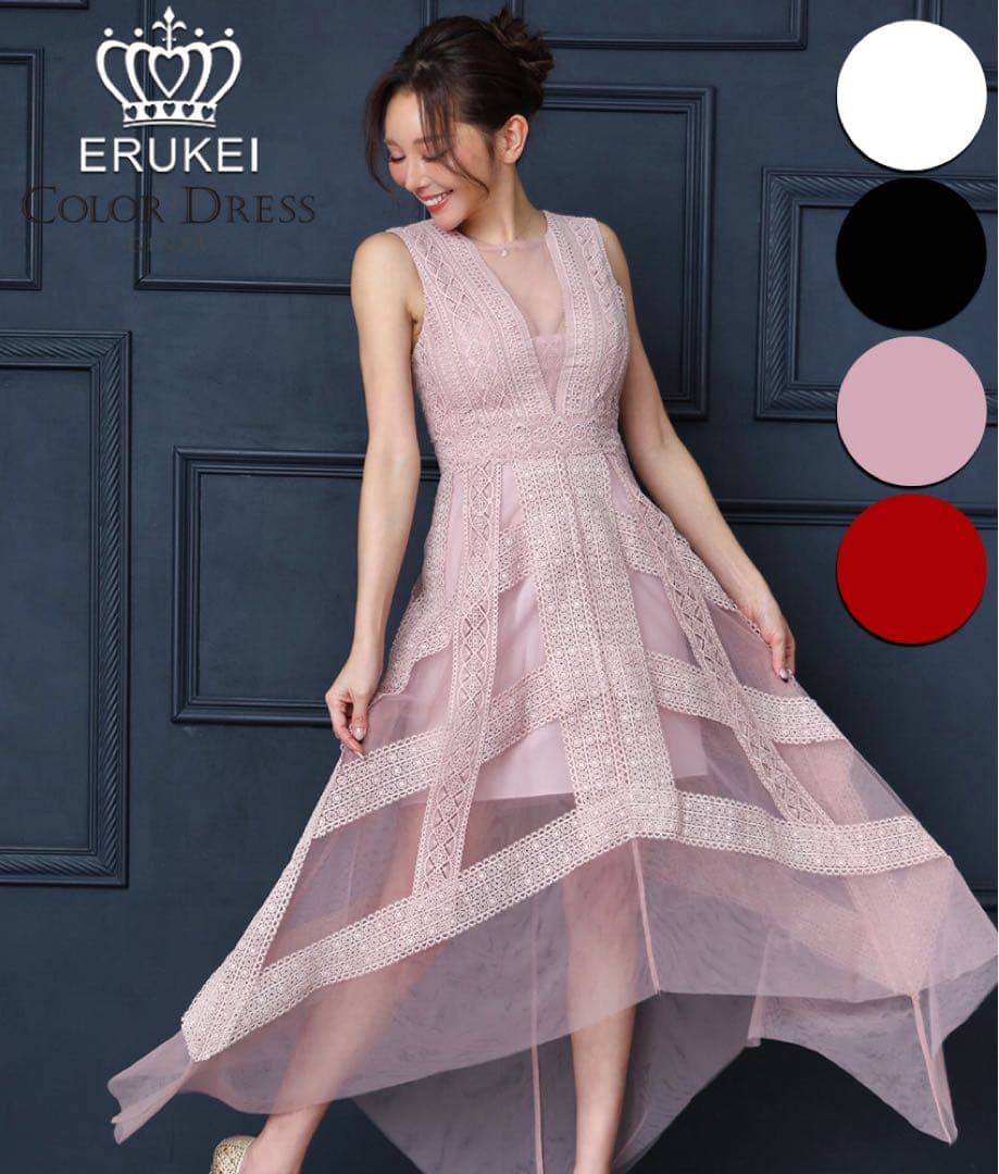 ERUKEI エルケイ　レースチュールドレス　ピンク