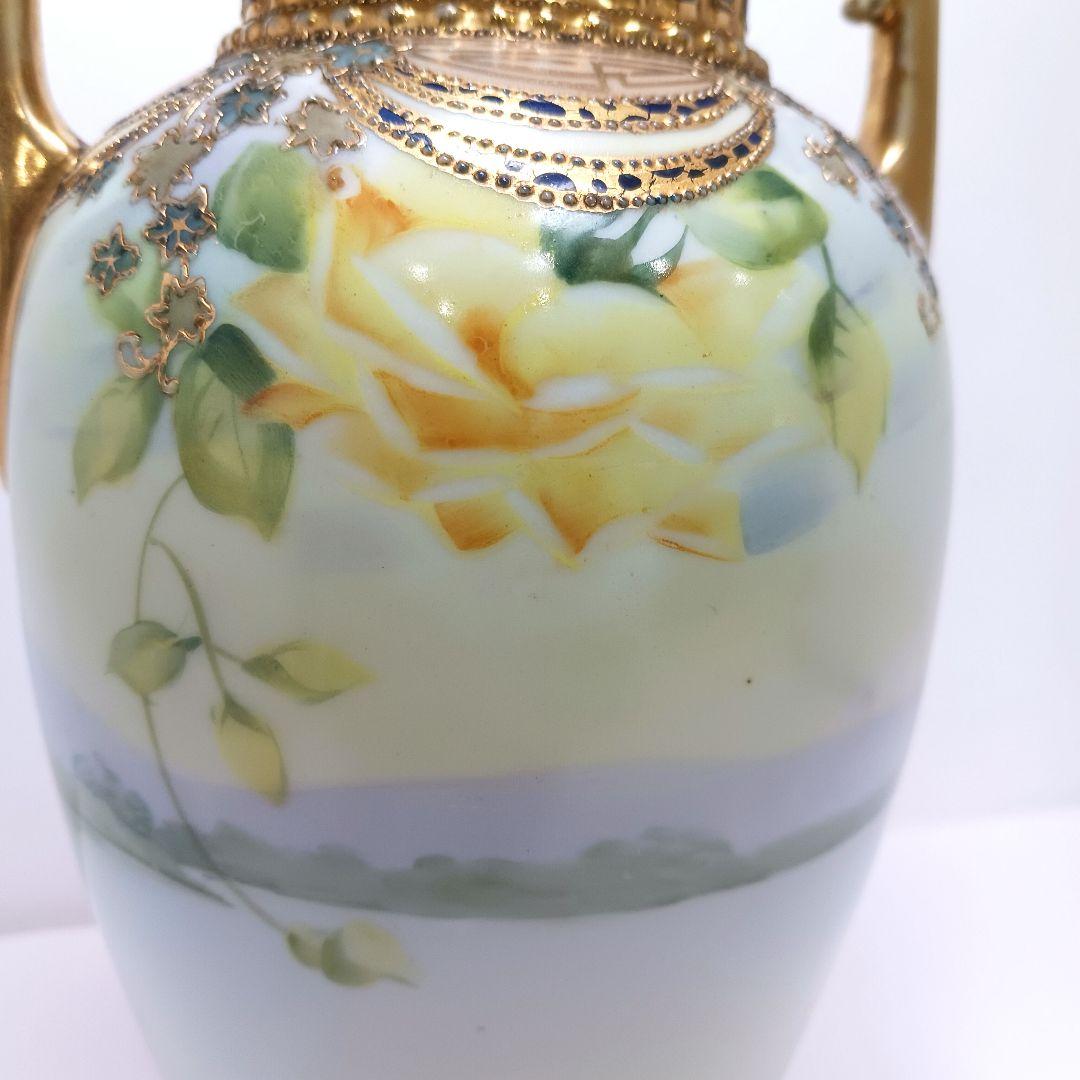 Y3036-2 オールドノリタケ ハンドペイント 薔薇 花瓶 高さ22㎝　　L