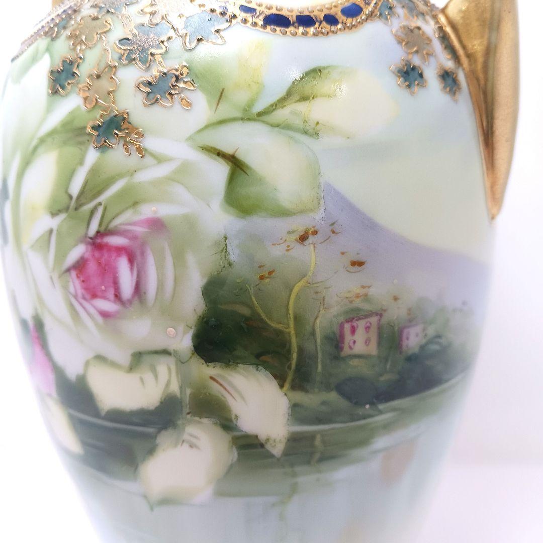 Y3036-2 オールドノリタケ ハンドペイント 薔薇 花瓶 高さ22㎝　　L