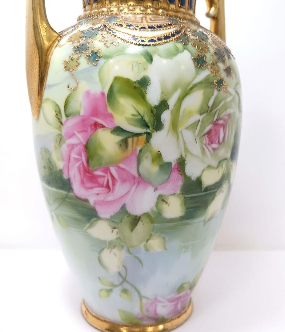 Y3036-2 オールドノリタケ ハンドペイント 薔薇 花瓶 高さ22㎝　　L