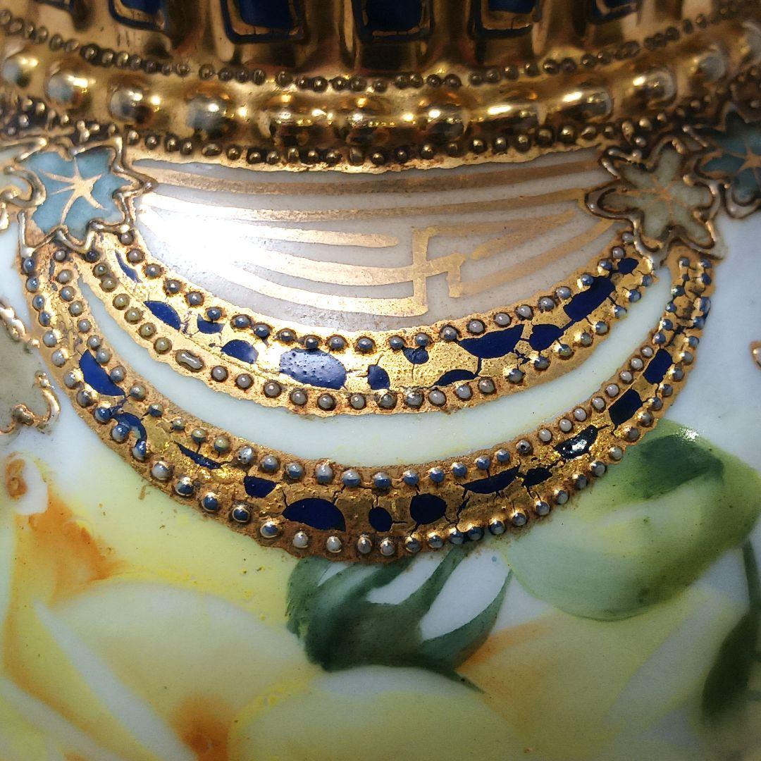 Y3036-2 オールドノリタケ ハンドペイント 薔薇 花瓶 高さ22㎝　　L