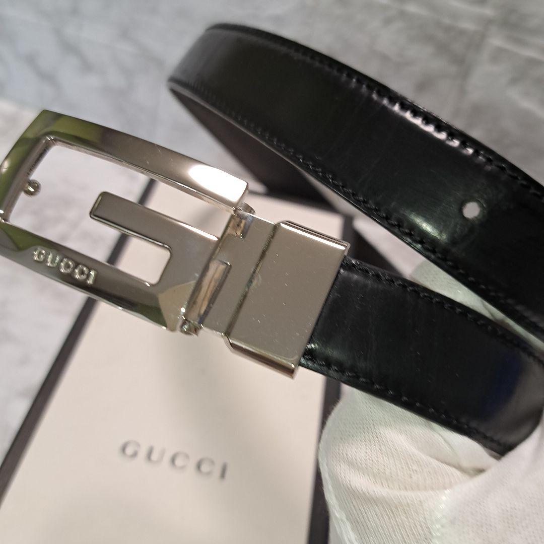 ✨美品✨GUCCI グッチ ベルト Gバックル シルバー金具 本革 ビジネス