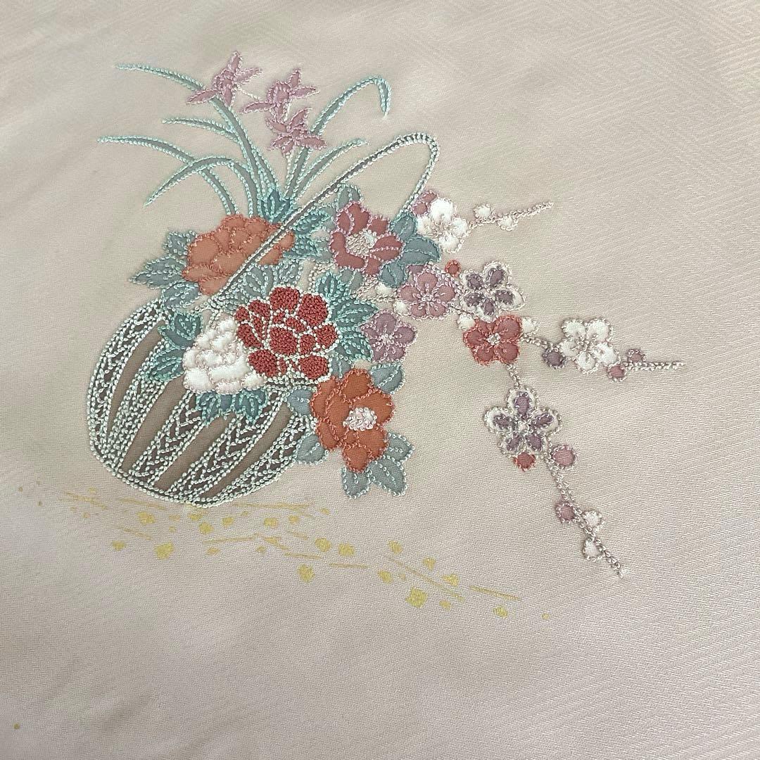 正絹　丹後ちりめん　相良刺繍　付下げ　着尺　反物　ピンク