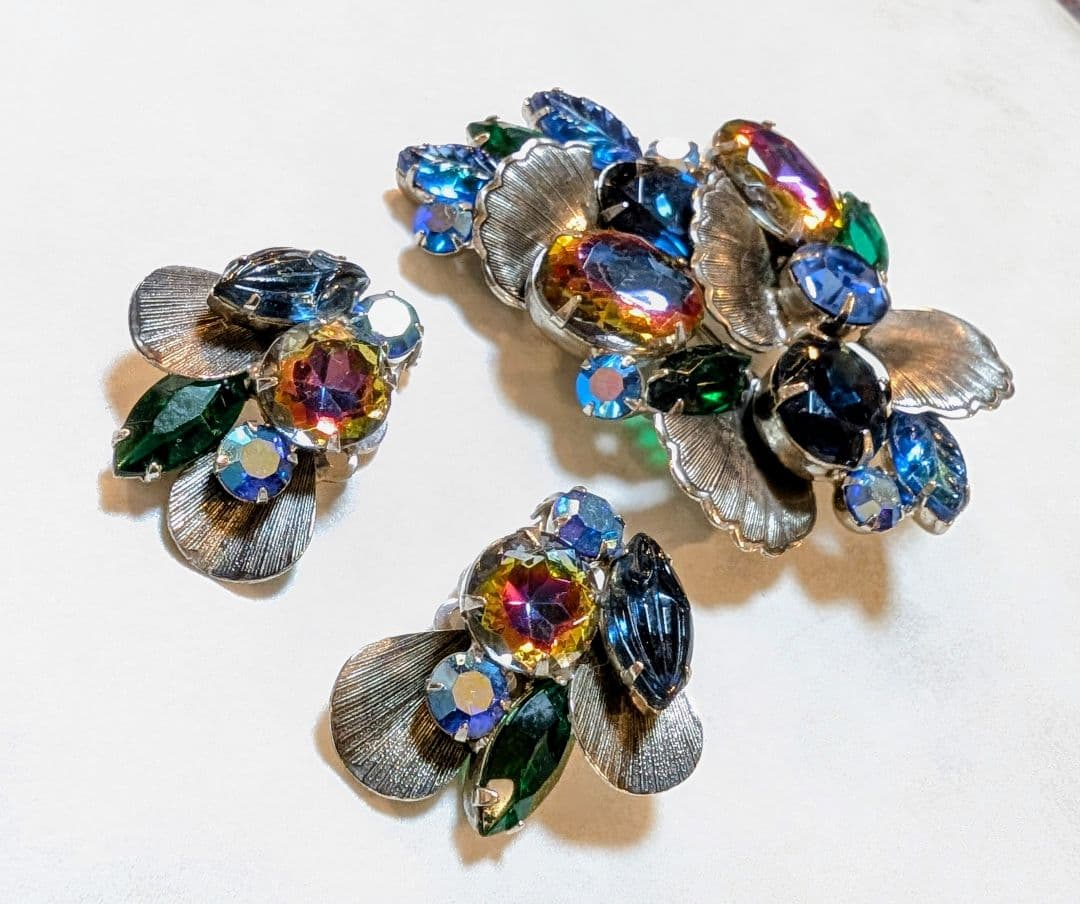 No.0339　ヴィンテージジュリアナ　ウォーターメロン＆メタル　ブローチセット