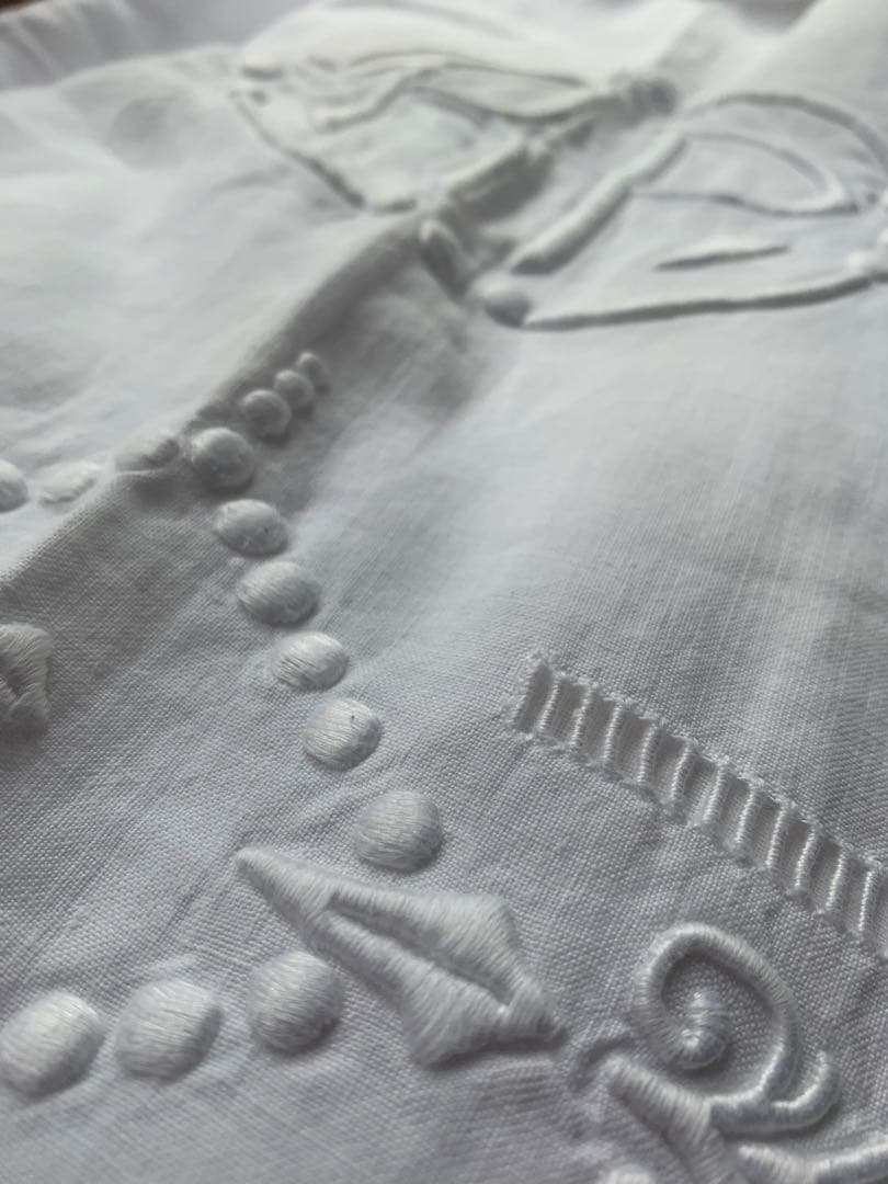 フランスアンティーク 薄手コットン 超大判一枚布 3.1x2.2m 手刺繍レース