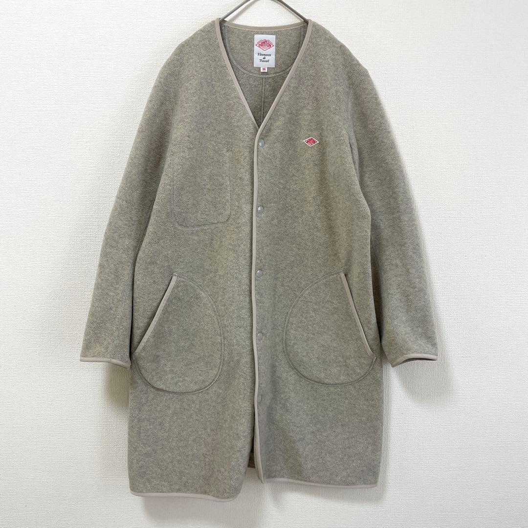 ダントン フリース カラーレス コート ロング丈 カーディガン Vネック 38