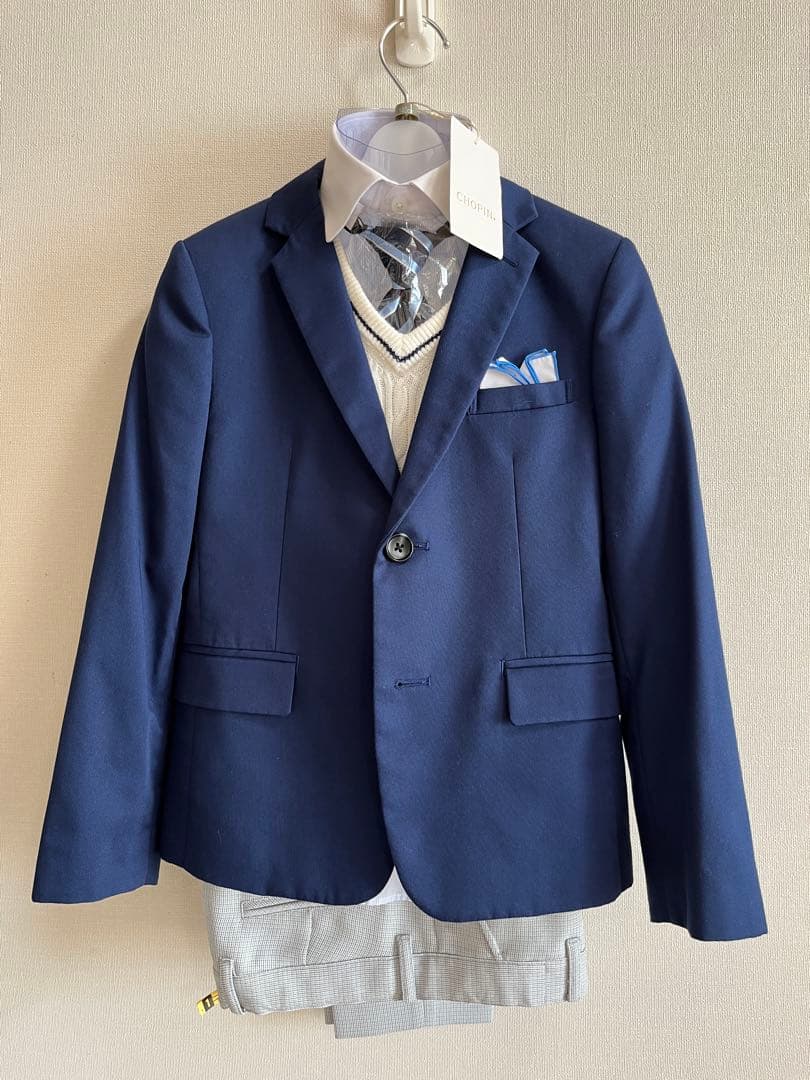 ショパン　ケーブルニットベスト付きブリティッシュスーツセット 140