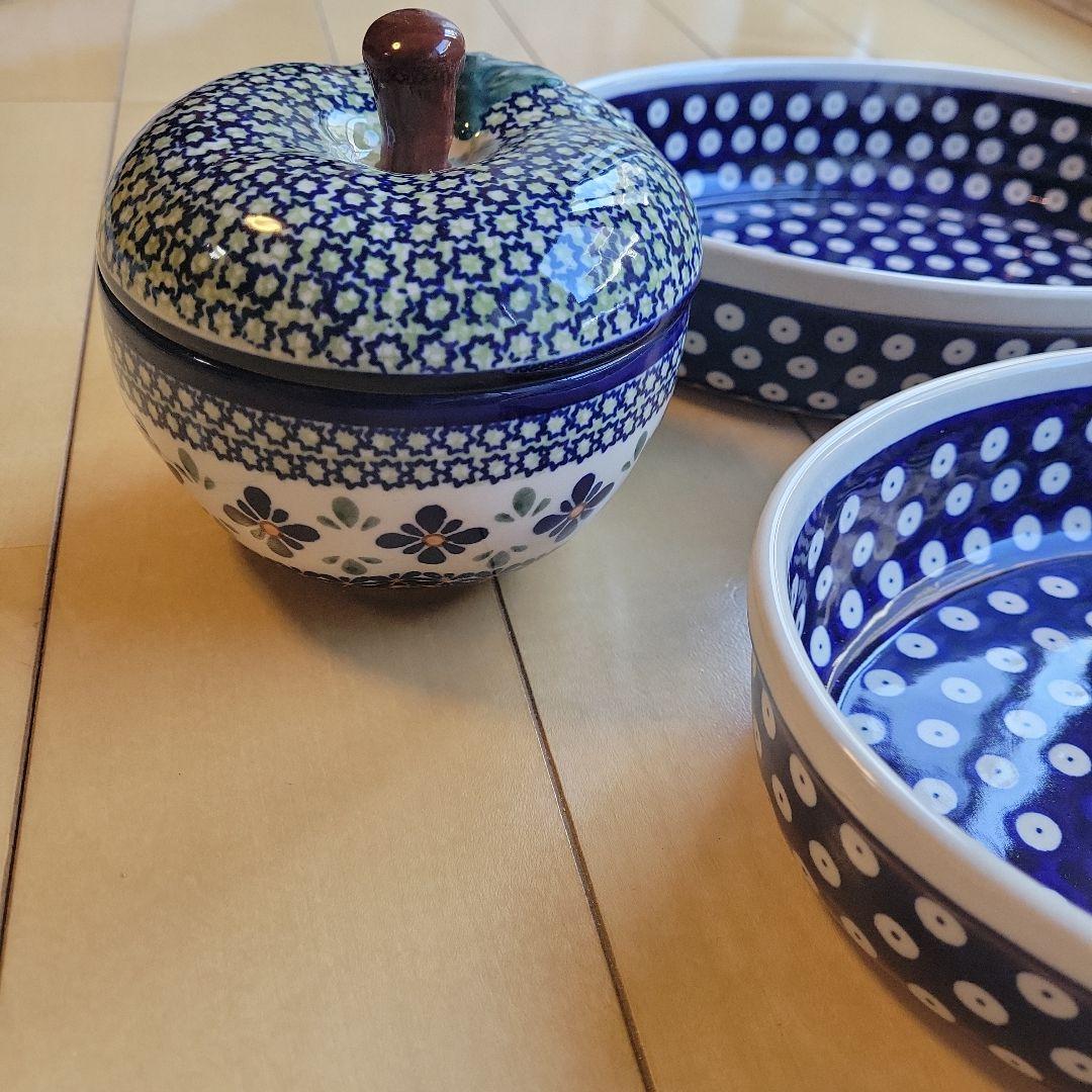 【ラスト1点】ポーリッシュポタリー　ザクワディ　オーバル大2枚　リンゴポット