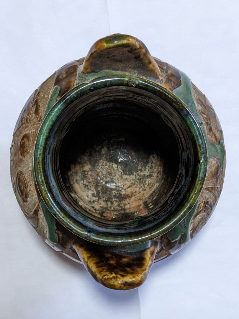 ♦琉球 飴釉掻落し 魚紋文様 双耳壺 瓶 沖縄花瓶 珍物珍品 古美術品 骨董品