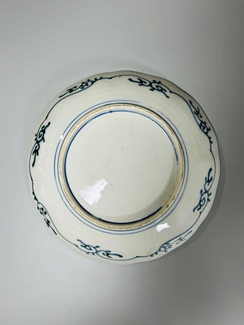 古伊万里　色絵　金襴手　松竹梅　鶴　輪花　七寸皿　5枚　21.5㎝　窓絵　帆舟