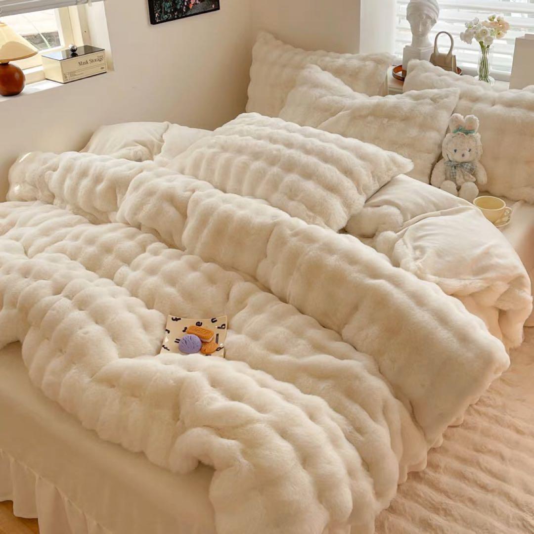 ホワイトフリースカバーセット クイーンサイズ