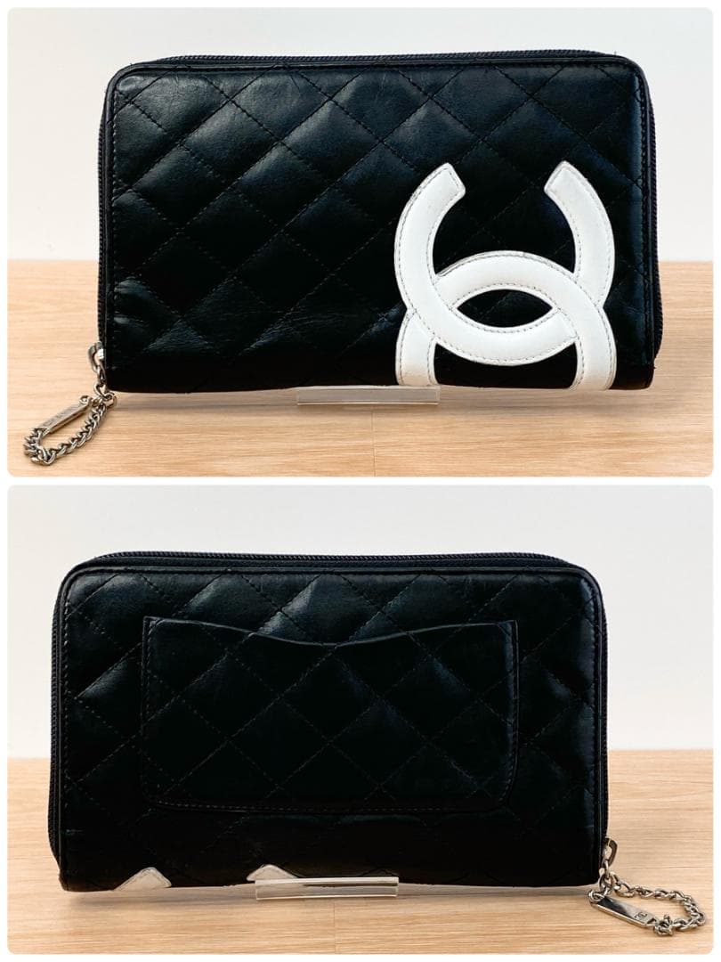 シャネル 長財布 ラウンドファスナー カンボンライン ココマーク ブラック 黒