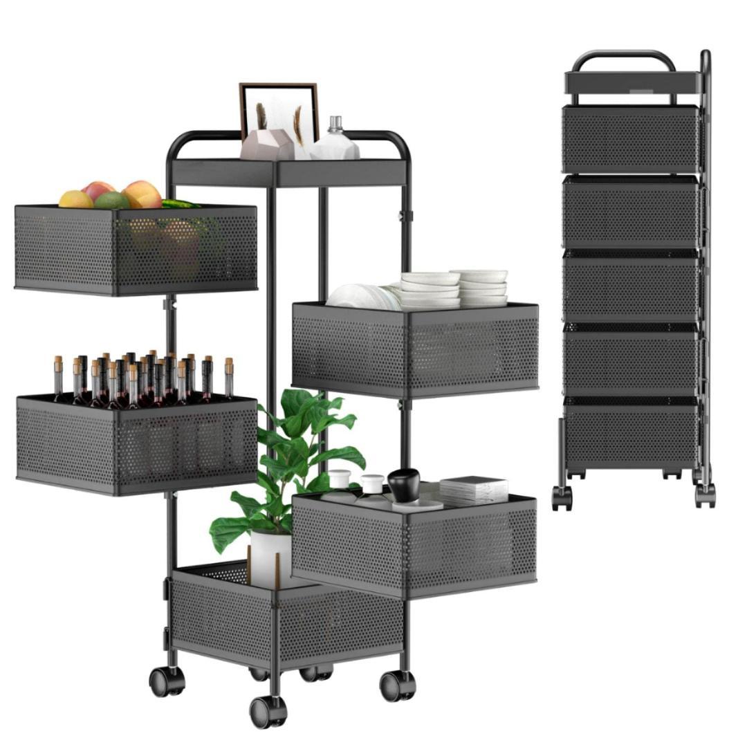 収納ラック 5段キャスター付き天板付き 回転 小物入れ