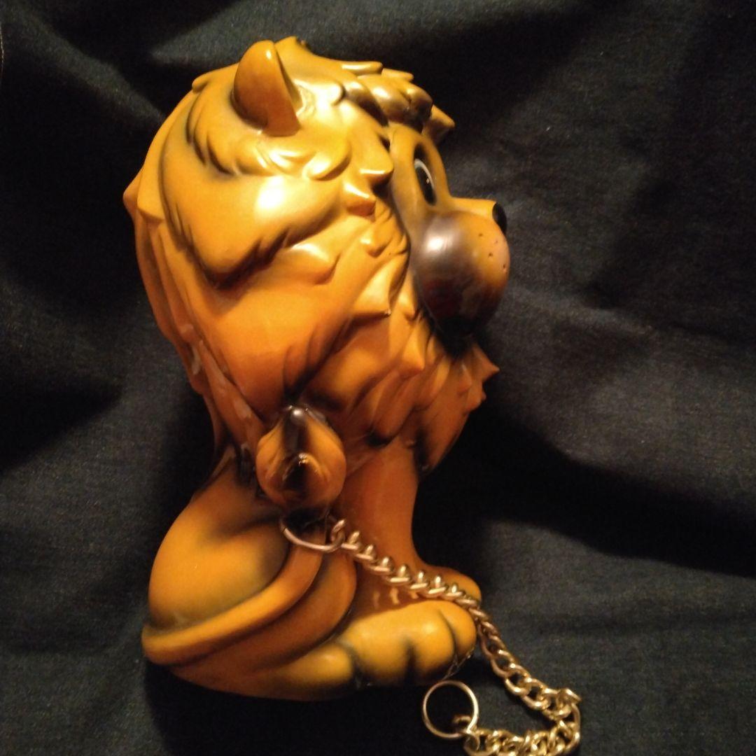 昭和レトロライオン型陶器製特大貯金箱　ビンテージ雑貨 チェーン付き