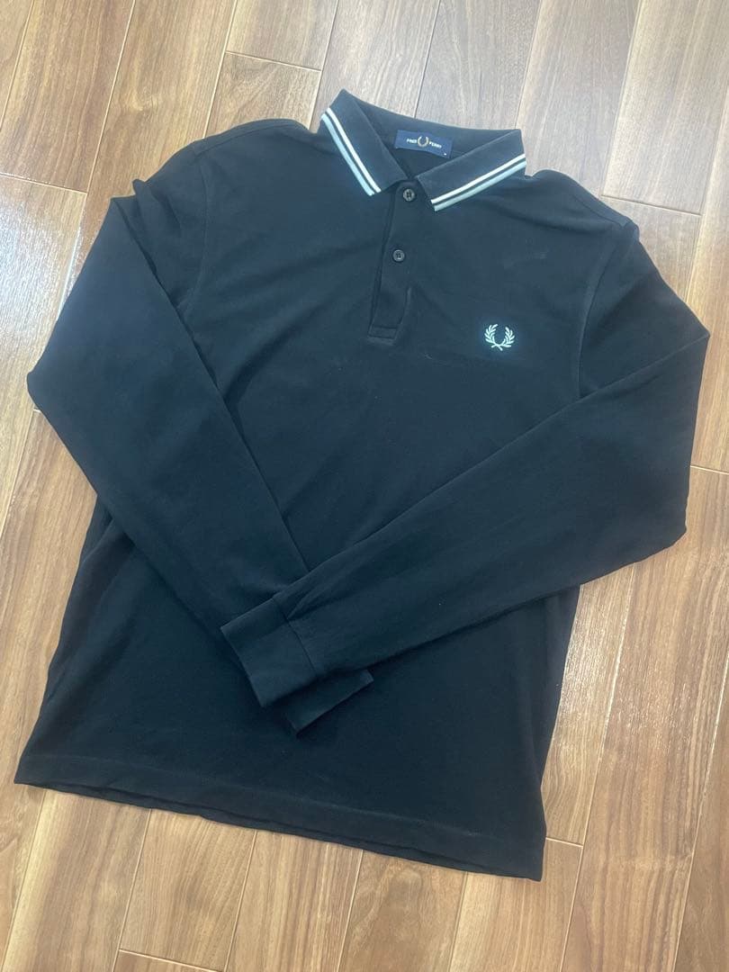 FRED PERRY 長袖ポロシャツ ブラック　水色　くすみブルー　古着