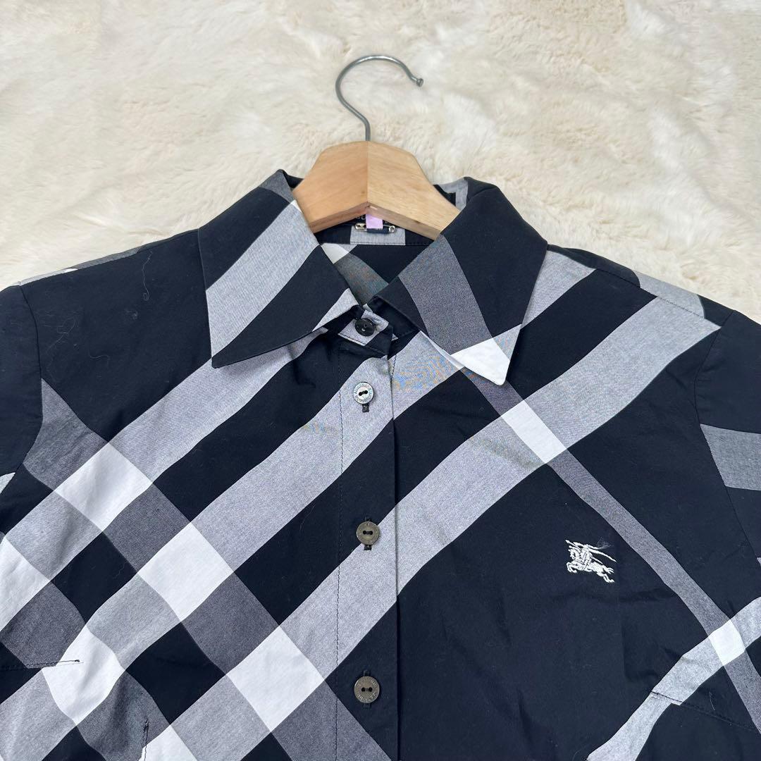 ✨美品✨バーバリーロンドン モノトーンメガチェック長袖シャツ ホースロゴ L