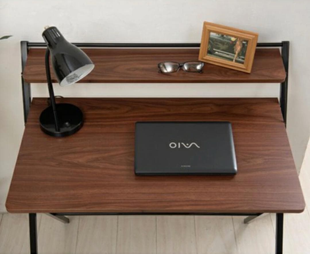 棚付き折りたたみデスク スチール×ブラウン木目 幅85