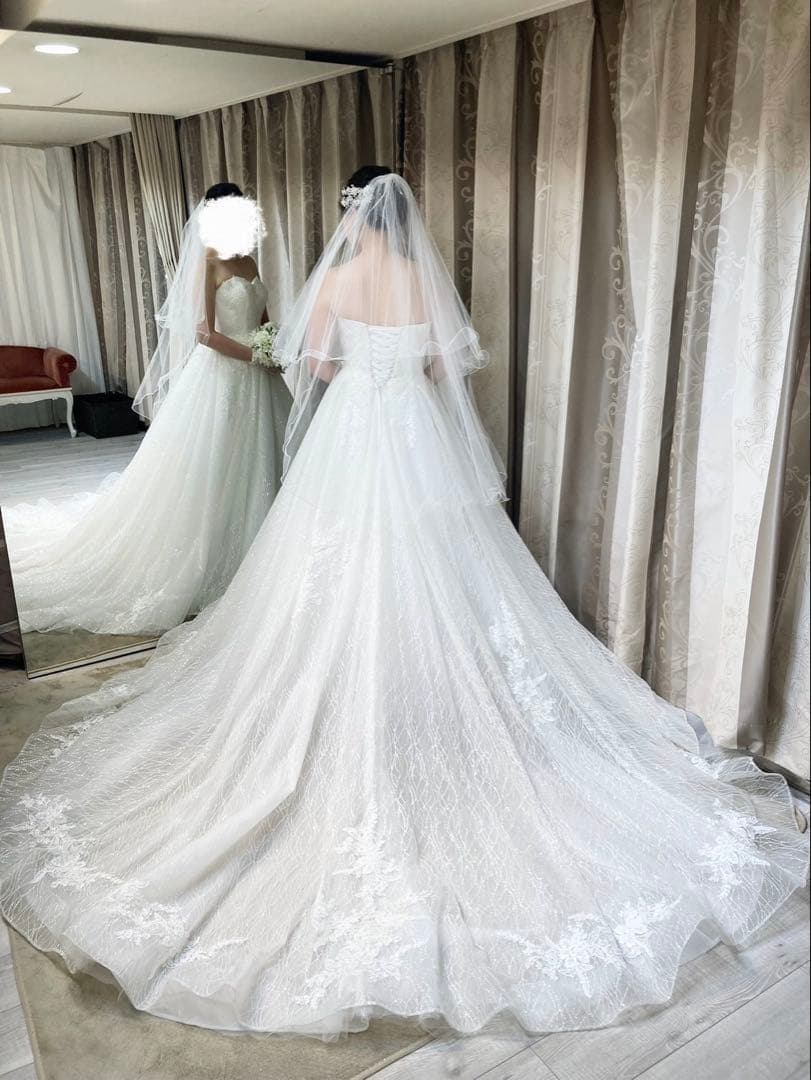 YNS ウェディングドレス パニエ、ベール、オフショルダー付