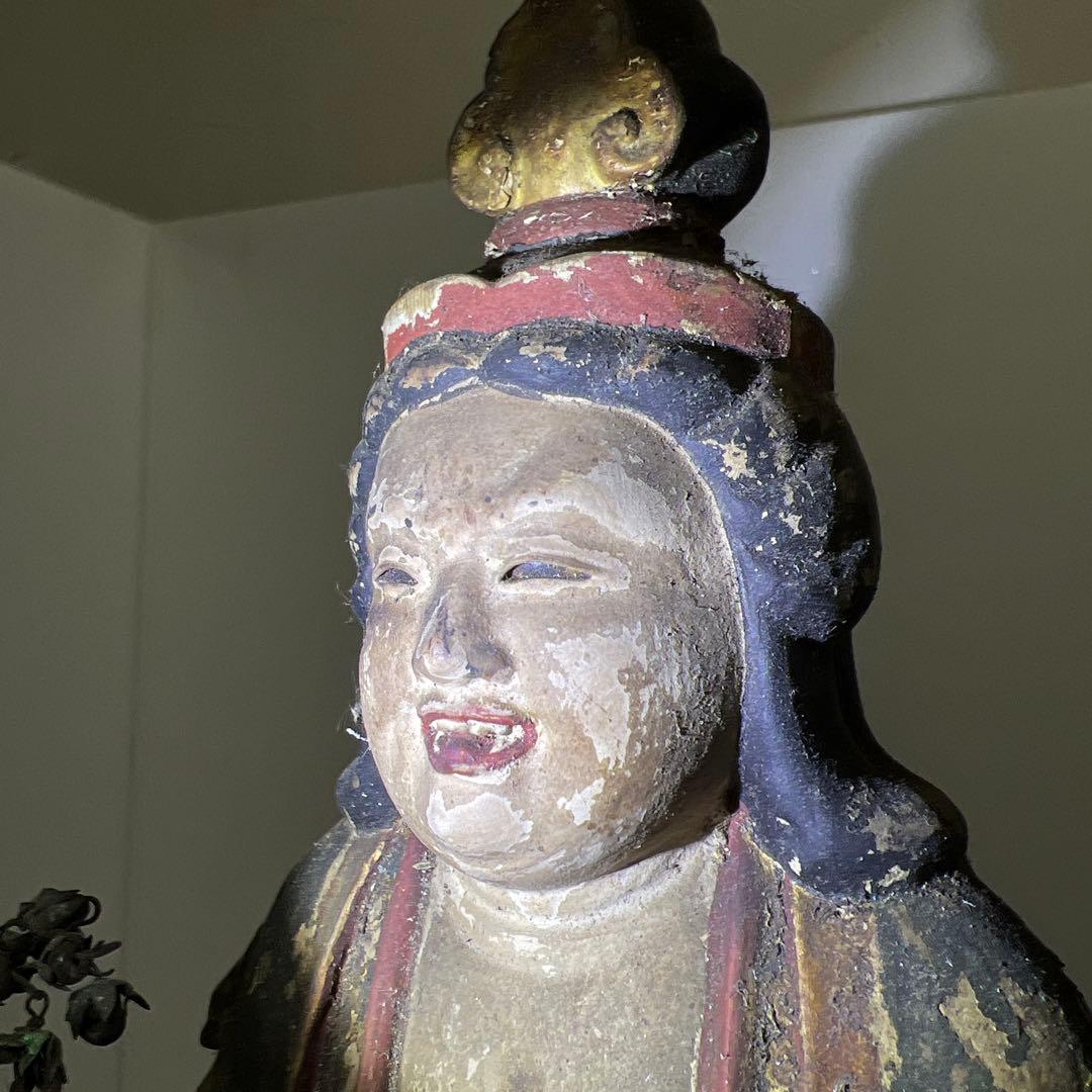 専用桃山~江戸初期木彫鬼子母神玉眼仏像高さ約49㎝　東Y8-0203☆2Fトトチ