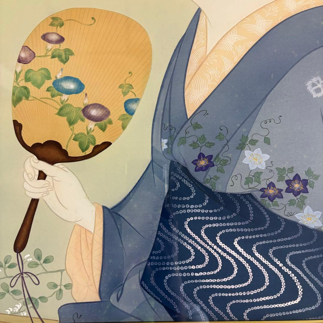 堀江浮水 額装 美人画 日本画 着物