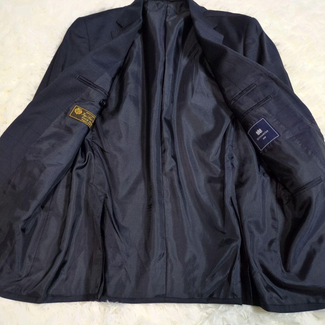 三峰　ミツミネ　ロロピアーナ　セットアップ　スーツ　チェック　ネイビー　高級