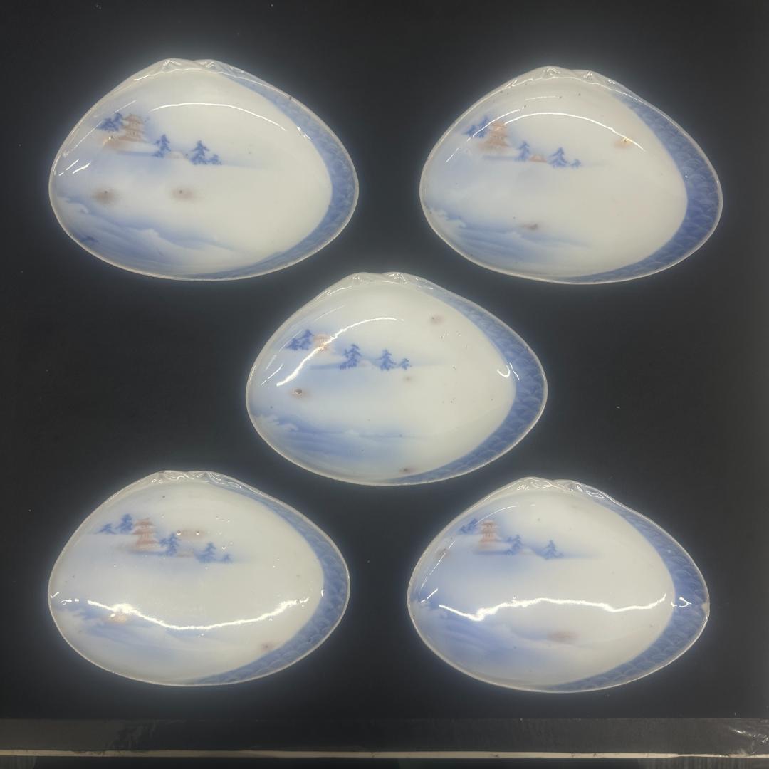 深川製磁　陶器　当時物　貝殻型　小皿　小鉢　　上品な絵柄