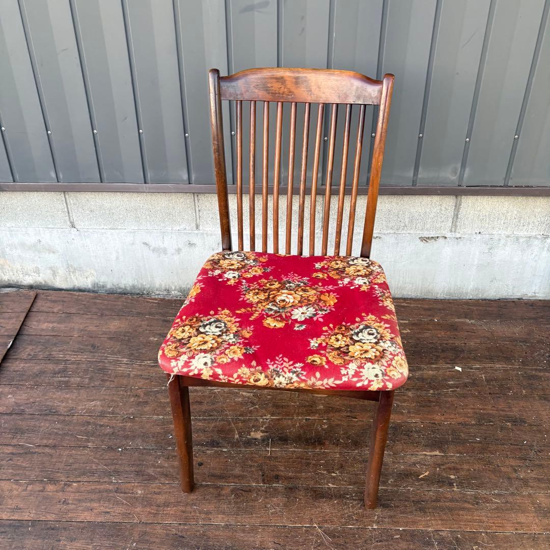 B4② 昭和レトロ アイエフ家具 木製 花柄ダイニングチェア ビンテージ 古家具