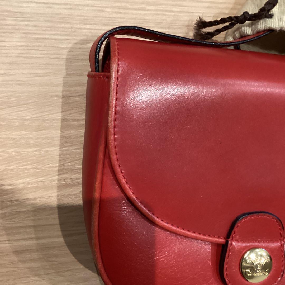 CELINE レザー ショルダーバッグ レッド