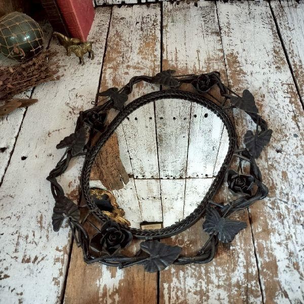 70-80sヴィンテージ アイアン アイビー フレーム ウォールミラー 壁掛け鏡