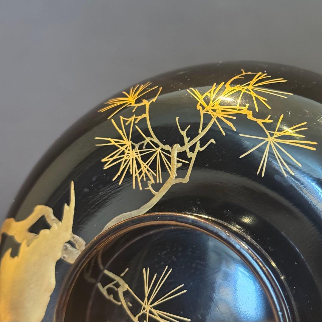 はなさん　輪島塗 松鶴図金蒔絵 黒漆 吸物椀 3客