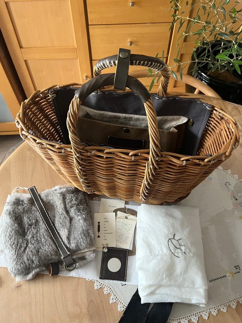 ebagos 「マルシェ」ブライドルレザー×紅籐GREY（定番トート） エバゴス