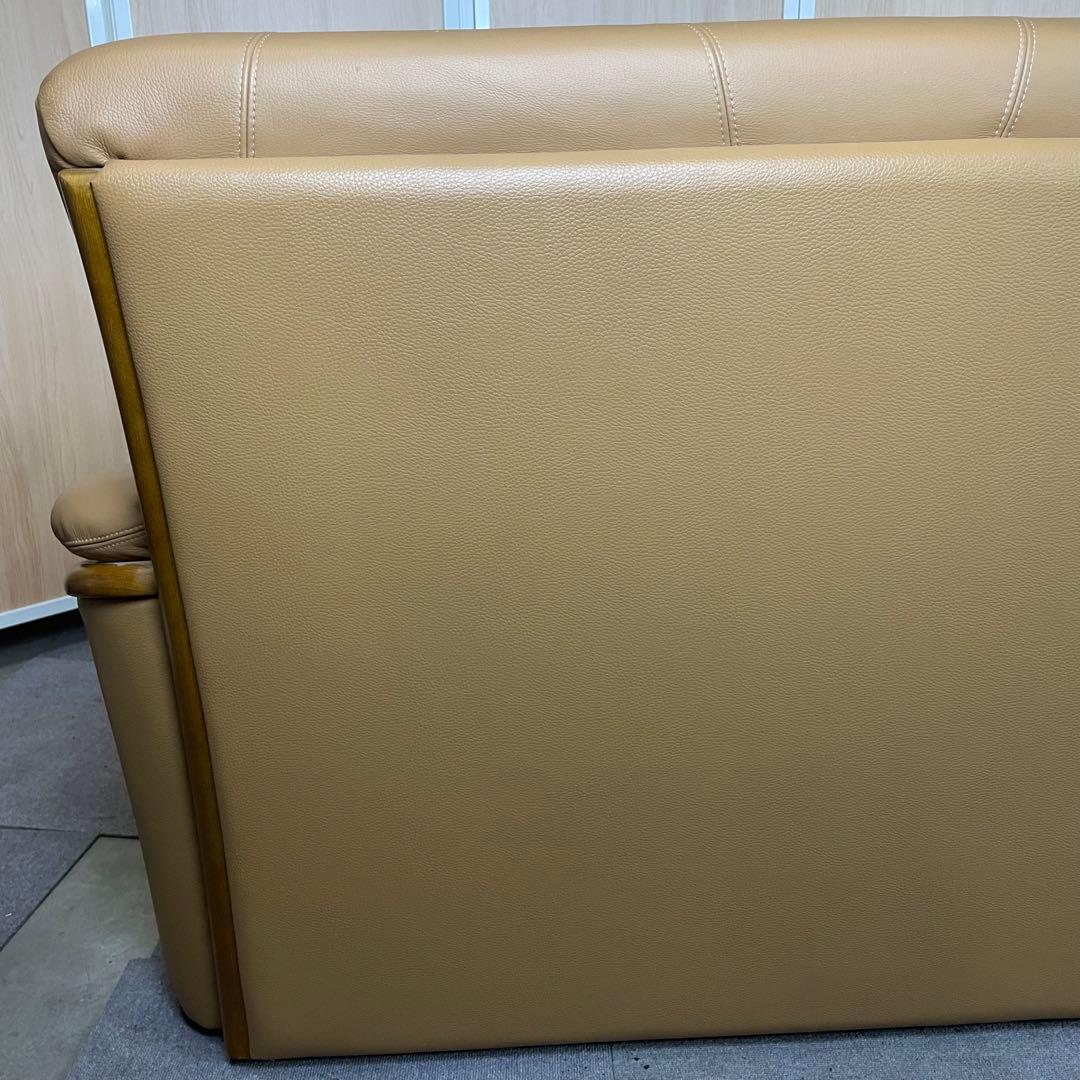 【送料込】浜本工芸　3人がけソファー　本革　ブラウン　高級ソファ