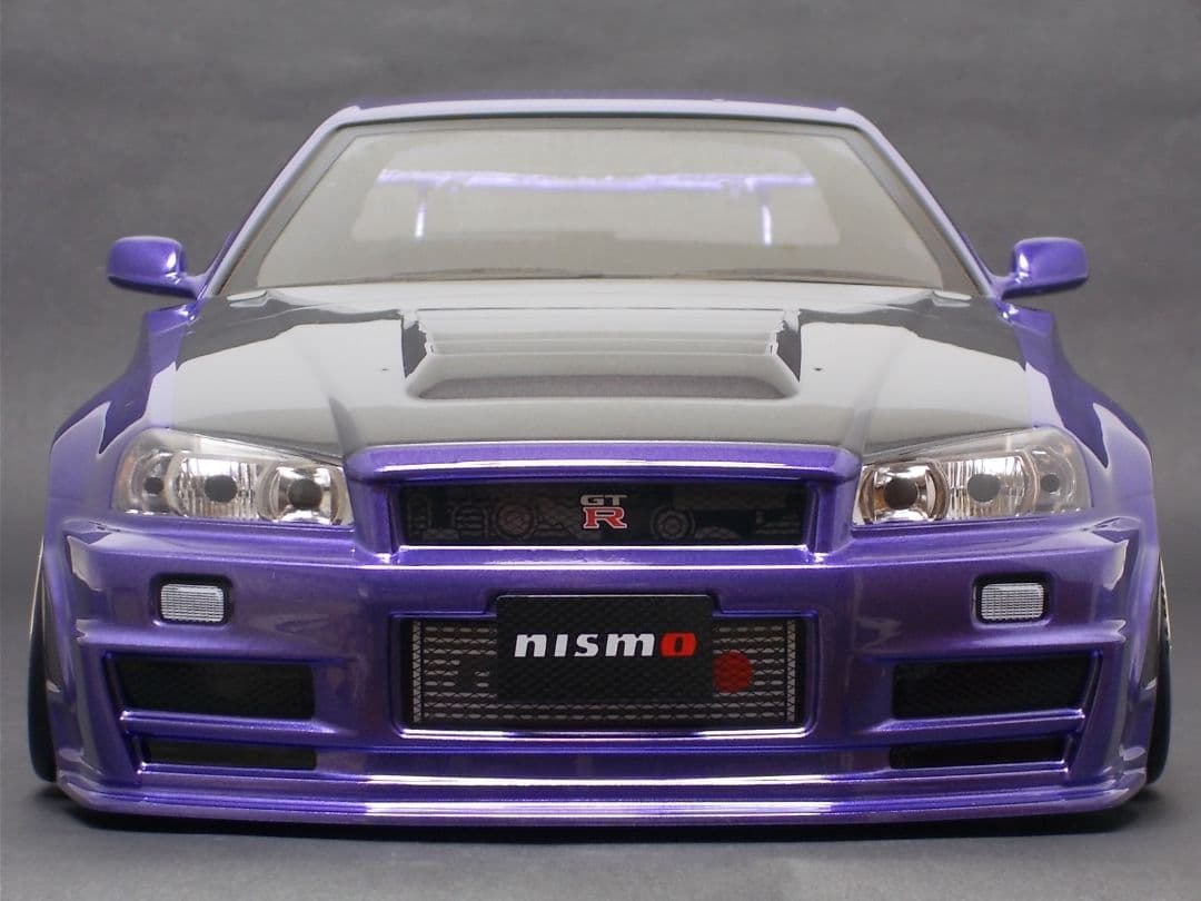 タミヤ R34 GT-R 塗装済完成ボディ　メタリックパープル／ガンメタル