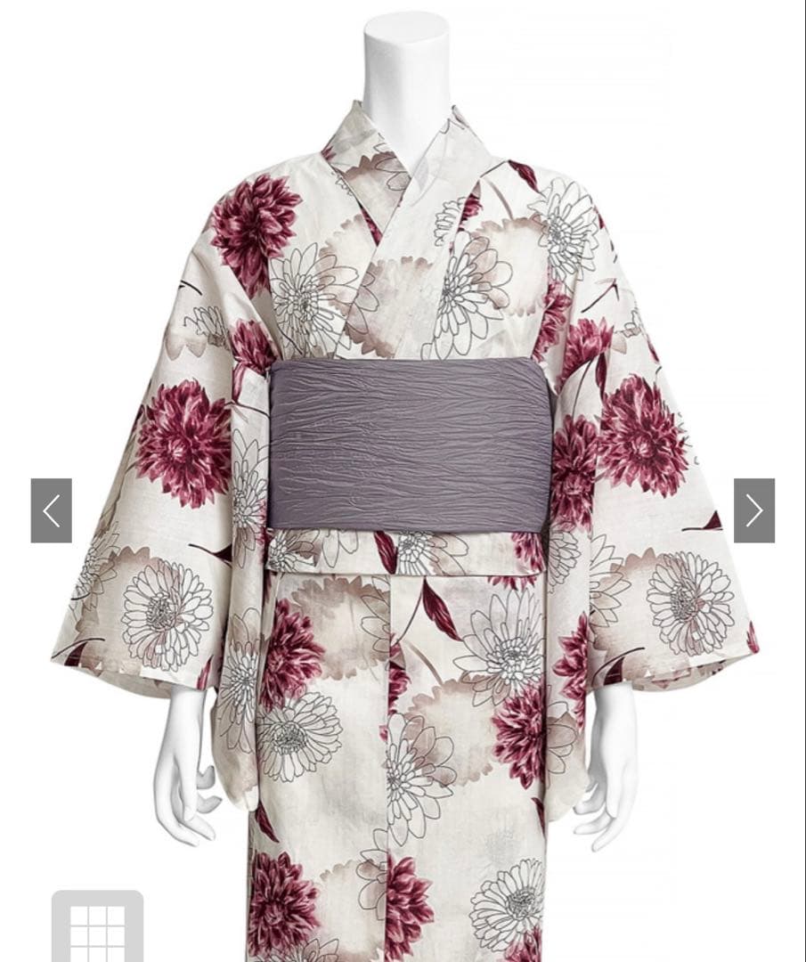 GRL グレイル　浴衣+帯留+兵児帯セット　ダリア柄　花柄　白　tu1496
