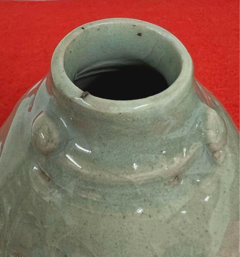 宋代古美術　時代物　龍泉窯青瓷花瓶 小缶