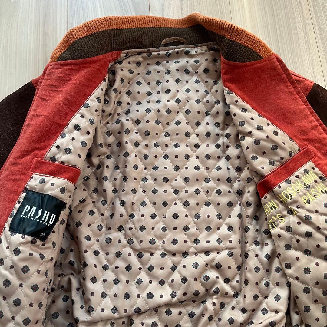 PASHU SHIN HOSOKAWA 80's ベロア 牛革スタジャン 短丈