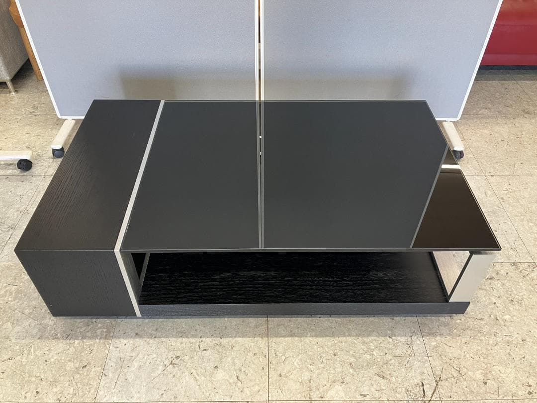 ガラスセンターテーブル キャスター付き ブラック