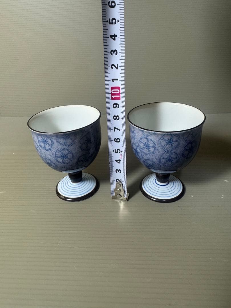 2438 深川製磁　紫なでしこ　百年庵　杯揃　ワインカップ　2客　未使用